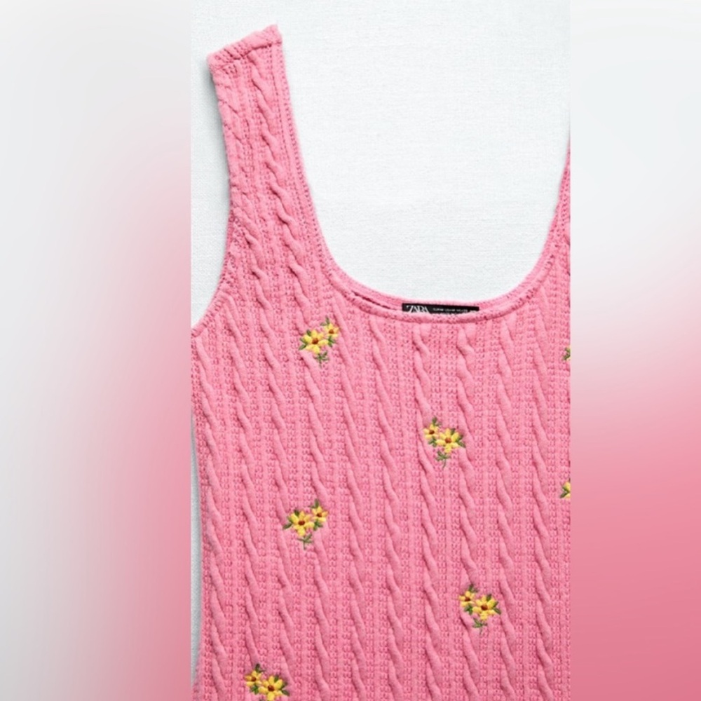 ZARA Pink Cableknit Floral Mini dress - Picture 2 of 3